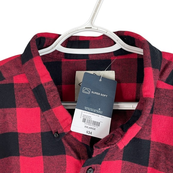 NEW St Johns Bay Mens Classic Fit Super Soft Flannel Shirt 2XL Red Buffalo Check - Picture 3 of 5